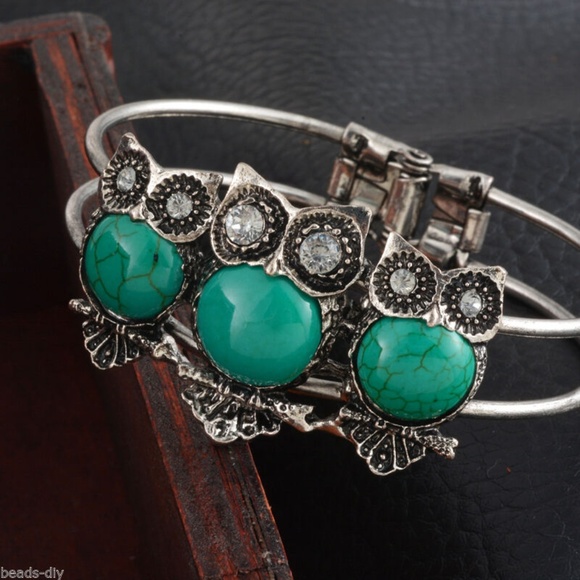 Faux Turquoise Owl Hinged Bracelet NWT - Picture 2 of 4